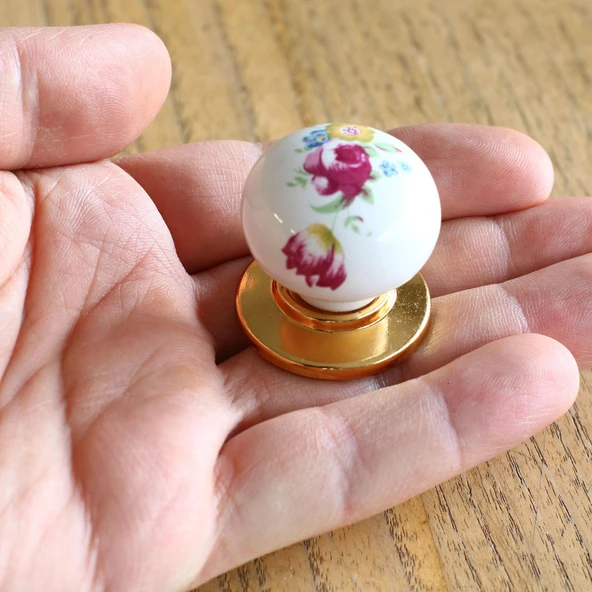 10 Adet Gül Gerçek Porselen Gold Düğme Kulplar Mobilya Mutfak Dolabı Çekmece Dolap Kulpu Kulbu Altın - Resim 3