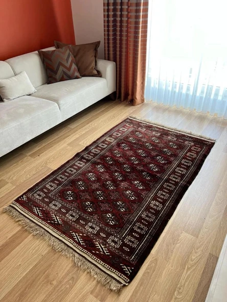 111x180 cm Koyu Renkli Halı, El Dokuma Vintage Halı, Nadir Desenli Şık Halı, Vintage Tutkunları için Salon Dekoru