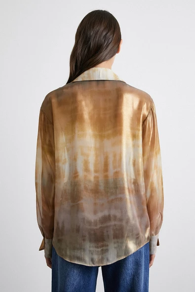 Desenli Krinkıl Gömlek Haki - Resim 6