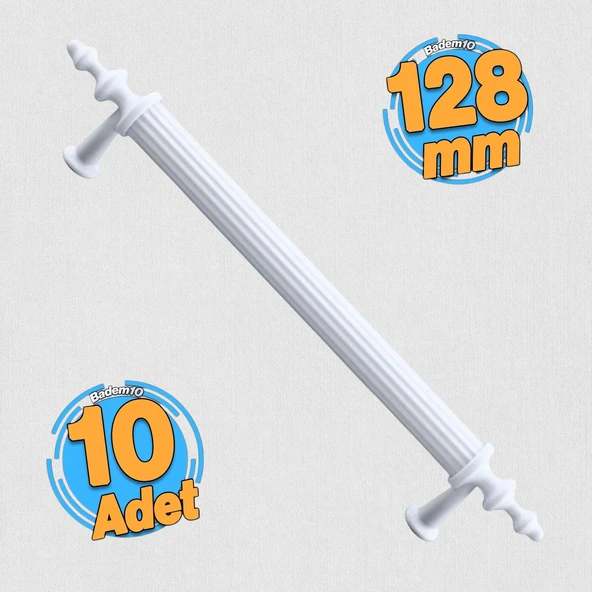 10 Adet Erciyes Mobilya Mutfak Dolabı Çekmece Dolap Kapak Kulpu Kulplar Kulbu Beyaz 128 Mm Metal ürün görseli