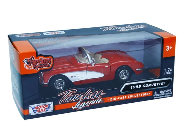 Vardem Koleksiyon 1 / 24  1959 Chevrolet Corvette Kırmızı Model Metal Araba - 2