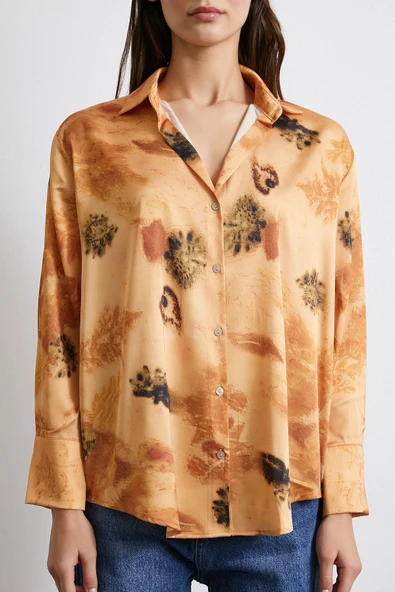 V Yaka Desenli Gömlek Somon - Resim 2