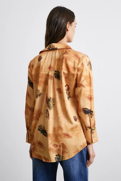 V Yaka Desenli Gömlek Somon - Resim 3