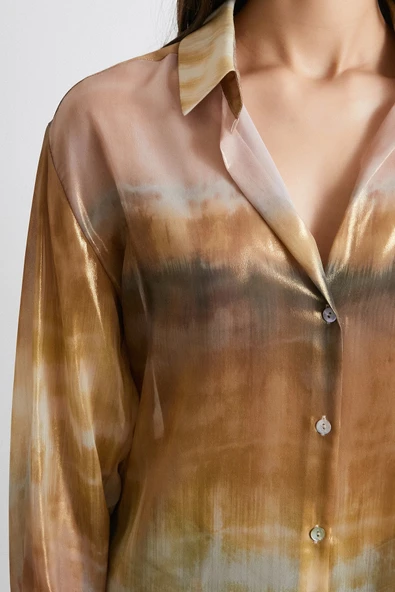 Desenli Krinkıl Gömlek Haki - Resim 5