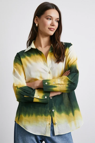 Degrade Desenli Gömlek Yeşil - Resim 3