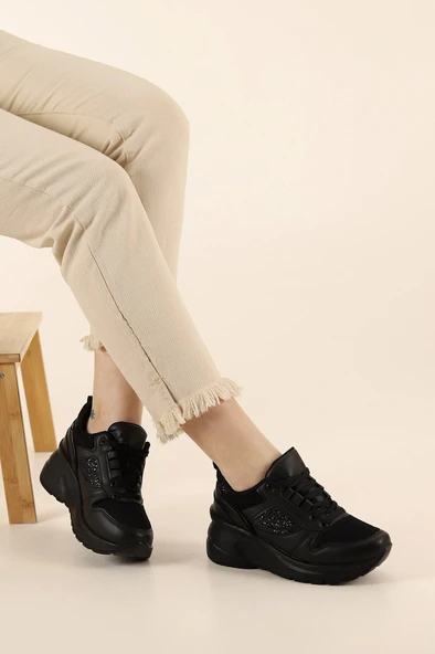 Albishoes Kadın Gizli Topuk 7 CM Yazlık Fileli Sim Detaylı Hafif Rahat Taban Sneaker Spor Ayakkabı