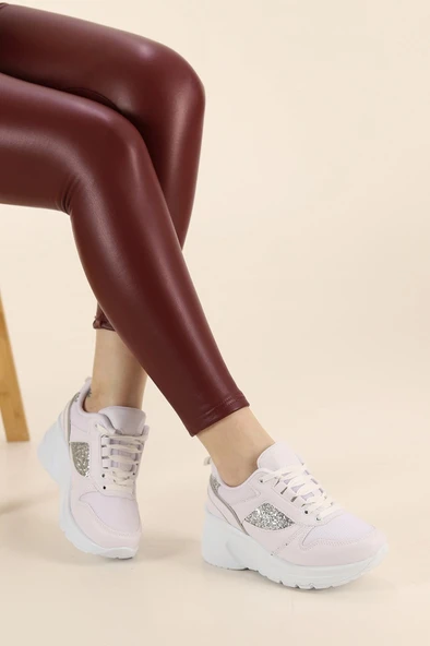 Albishoes Kadın Gizli Topuk 7 CM Yazlık Fileli Sim Detaylı Hafif Rahat Taban Sneaker Spor Ayakkabı