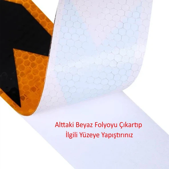 Sarı Siyah İşaretli Yönlendirme Reflektörlü Reflektif Yapışkanlı Şerit Bant 7.5 cm İkaz Bandı 5 Mt - 3