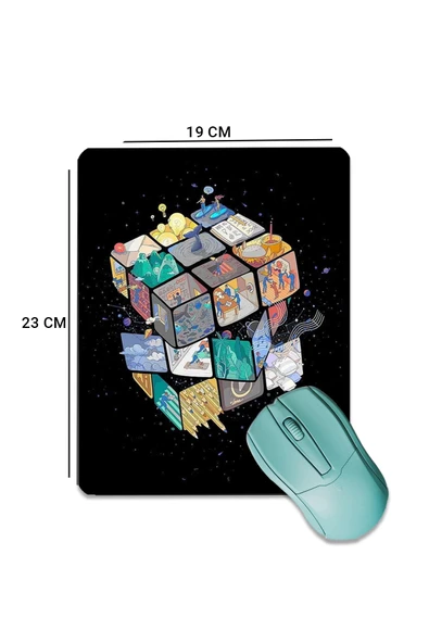 SonicTouch Renkli Rubik Küplü Pürüzsüz Yüzey Kaymaz Taban Dikişsiz Kenar Gamer Oyuncu Mouse Pad 19x23cm - 2