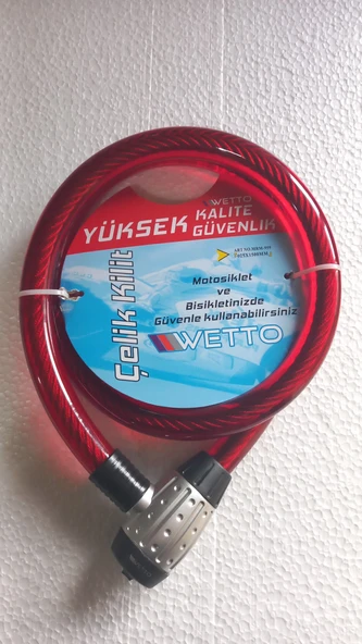 Wetto Kalın  Motosiklet Bisiklet Halat Çelik Kilit 25x1500mm Siyah Kırmızı Mavi - 3