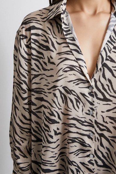 Zebra Desen V Yaka Gömlek Taş - Resim 5