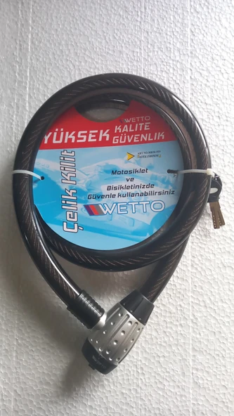 Wetto Kalın  Motosiklet Bisiklet Halat Çelik Kilit 25x1500mm Siyah Kırmızı Mavi