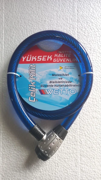 Wetto Kalın  Motosiklet Bisiklet Halat Çelik Kilit 25x1500mm Siyah Kırmızı Mavi - 2