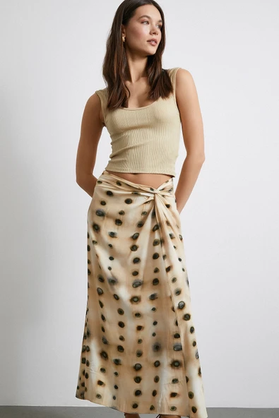 Düğüm Detaylı Etek Ekru - Resim 4