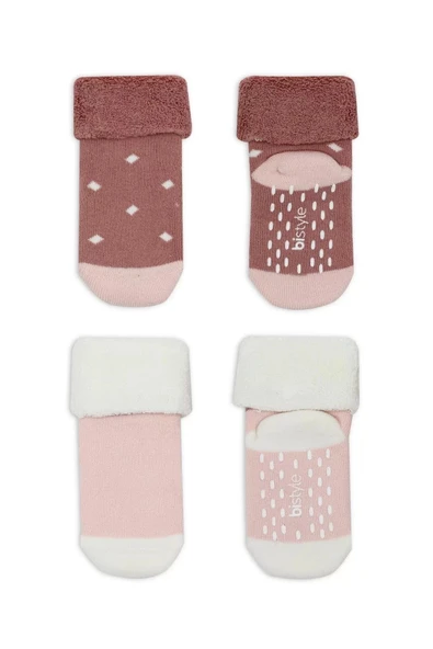Puanlı Kaymaz Havlu Soket Çorap 2'li Bs10502 Pudra Pembe - 2