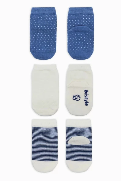 Puanlı Kaymaz Penye Soket Çorap 3'lü Bs10108 İndigo - 2