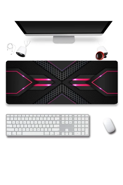 SonicTouch Prizma Kırmızı Petek Desenli Gamer Oyuncu Dikişsiz Sıvı Geçirmez Siyah Klavye Mouse Pad 32x70Cm - 2