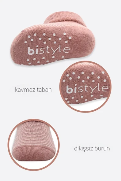 Çemberli Kaymaz Havlu Soket Çorap 2'li Bs10503 Pudra Pembe - 4