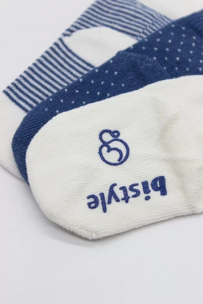 Puanlı Kaymaz Penye Soket Çorap 3'lü Bs10108 İndigo - 3