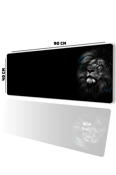 SonicTouch UltraGrand Mavi Gözlü Aslan Dikişsiz Xxl Gaming Oyuncu Masaüstü Siyah Beyaz Klavye Mouse Pad 40x90Cm - 2