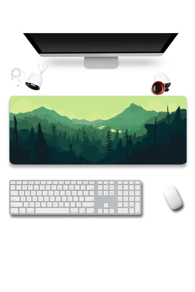 SonicTouch UltraGrand Dağ Orman Manzaralı Yeşil Dikişsiz Xxl Gaming Oyuncu Masaüstü Klavye Mouse Pad 40x90Cm