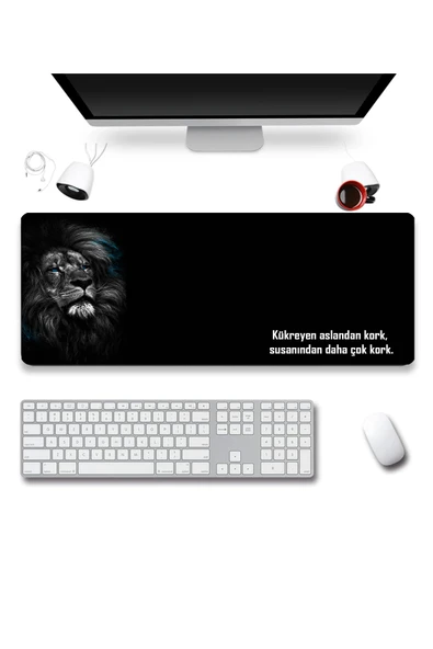 SonicTouch Kork Aslandan Gamer Oyuncu Dikişsiz Sıvı Geçirmez Siyah Klavye Mouse Pad 32x70Cm - 2