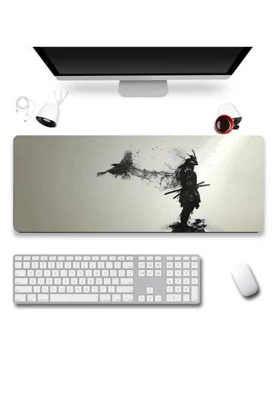 SonicTouch UltraGrand Kuzgun ve Samuray Dikişsiz Xxl Gaming Oyuncu Masaüstü Siyah Beyaz Klavye Mouse Pad 40x90Cm - 2