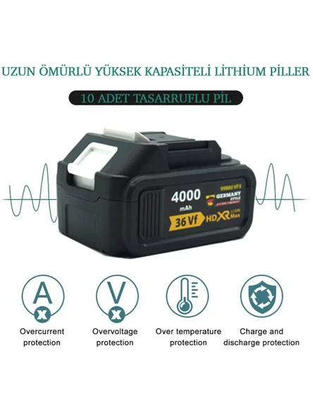 Germany Style Akülü 4lü Set Avuç Taşlama, Kırıcı Delici Hilti, Somun Sıkma , Vidalama Matkap - 3