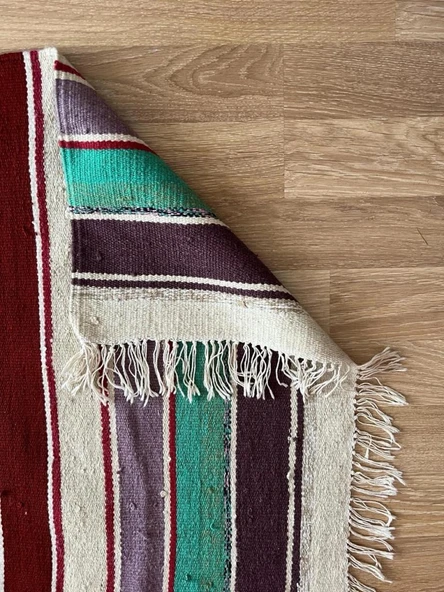 285x75 cm Canlı Renkli Çizgili Türk Kilim, El Dokuma Renkli Yün Yolluk, Vintage Dekoratif Koridor Kilimi - 7