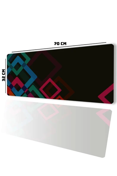 SonicTouch Renkli Kareler Siyah Gamer Oyuncu Dikişsiz Sıvı Geçirmez Klavye Mouse Pad 32x70Cm - 3