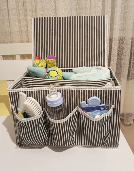 Tutturma Aparatlı Bebek Beşik Başucu Düzenleyici Kapaklı 5 Bölmeli Organizer - 3