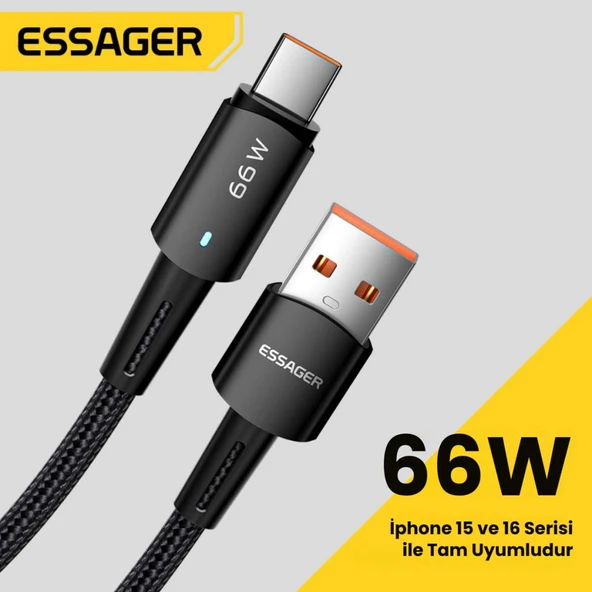 Essager Premıum Örgü Kopmaz Kablo 0.5Metre 6A 66W USB To Type-C Şarj Kablosu Kısa Powerbank Kablosu - Resim 2