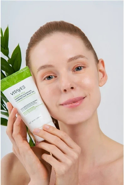 VITAYES Yüz Temizleme Jeli Yağlı Akne Siyah Noktaya Yatkın Ciltler Için Yeşil Çay Özlü Köpük Yüz Yıkama Jeli - 5