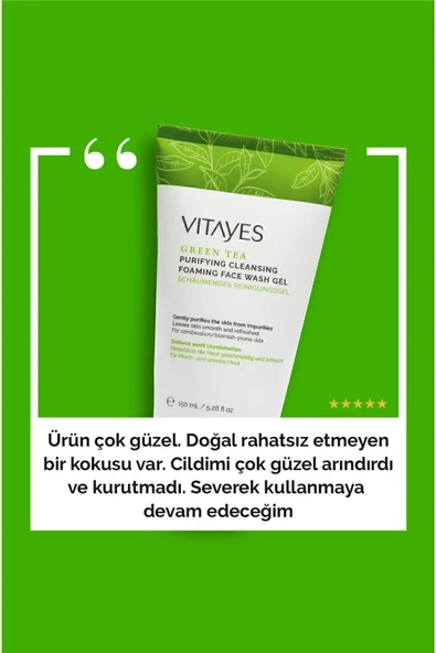VITAYES Yüz Temizleme Jeli Yağlı Akne Siyah Noktaya Yatkın Ciltler Için Yeşil Çay Özlü Köpük Yüz Yıkama Jeli - 6