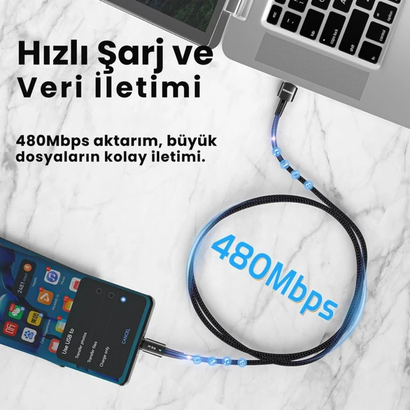 Essager Premıum Örgü Kopmaz Kablo 0.5Metre 6A 66W USB To Type-C Şarj Kablosu Kısa Powerbank Kablosu - Resim 4