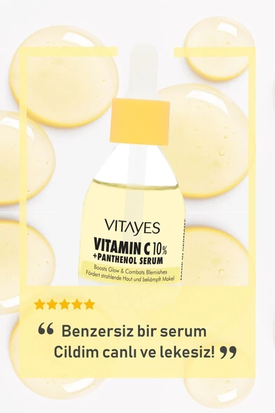VITAYES Leke Karşıtı Ve Anında Aydınlatıcı C Vitamini %10 Panthenol Cilt Tonu Eşitleyici Nemlendirici Serum 30ml - 4