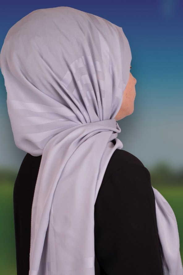İkinciten Leya Soft Pamuk Şifon Şeritli Şal 190x75 cm Açık Gri - 1