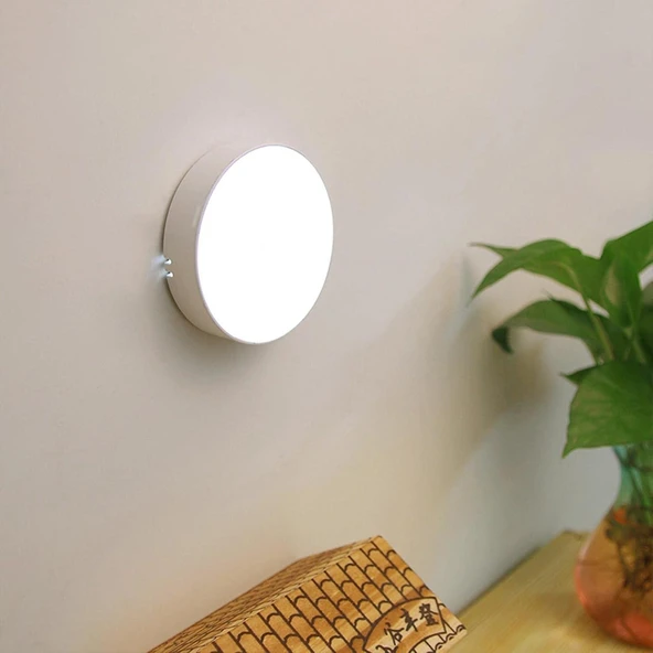 Hareket Sensörlü LED Gece Lambası Kablosuz Yuvarlak USB Şarjlı Gece Lambası 3 Adet - 2