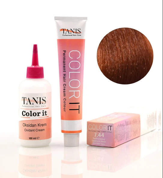 TANİS COLOR-IT (100 ML) Permanent Saç boyası 7.44 (Kızıl Bakır Sarısı)) - 1