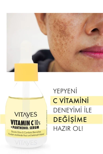 VITAYES Leke Karşıtı Ve Anında Aydınlatıcı C Vitamini %10 Panthenol Cilt Tonu Eşitleyici Nemlendirici Serum 30ml - 2