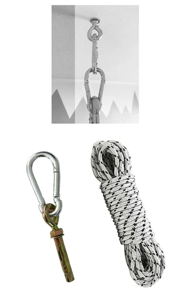 UTKU TASARIM Bebek Çocuk Hoppala Zıpzıp, Salıncak, Hamak, Asma Aparatı Karabina + Çelik Dübel 3 Lü Set - 2