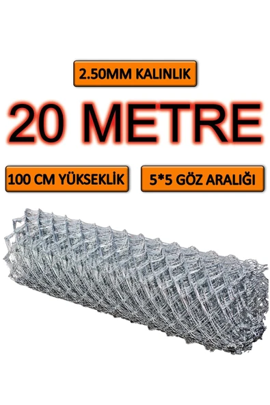 2.5mm Kalınlık - 5X5 Göz - (1mx20m) Tel Örgü Bahçe Teli Çit Teli Galvanizli Tel Örgü