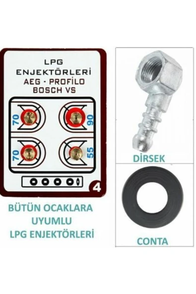 Haydi Lpg Ocak Memesi Enjektör 4 Lü Set, Dirsek Conta Lokma Anahtar Bütün Markalar - 3