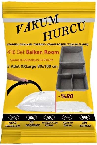 Vakum Hurcu 5'li Set Xxlarge 80x100 Cm Vakumlu Hurç - Vakumlu Poşet -