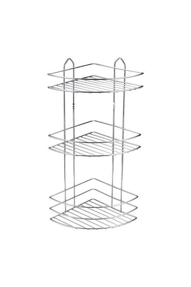 Paslanmaz Krom 3 Katlı Banyo Köşeliği Şampuanlık Köşelik Banyo Rafı