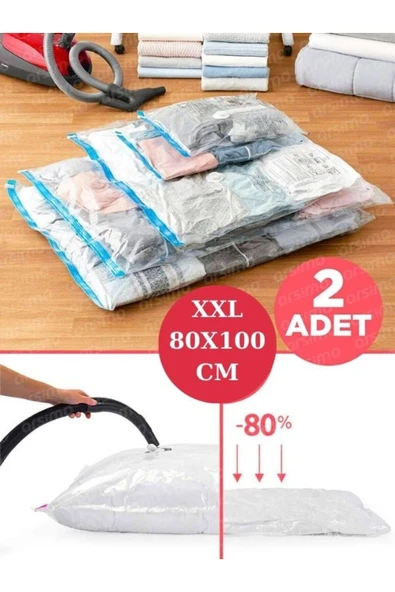 Vindex Vakum Hurcu 2’li XXL 80*100 CM Vakumlu Hurç Vakumlu Poşet