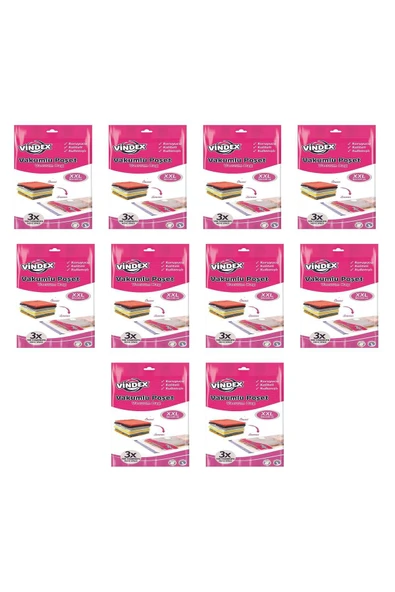 Vindex Vakumlu Giyisi Yastık Yorgan Saklama Torbası Poşeti Hurç - Xx Large - 80x100 Cm. - 10 Paket