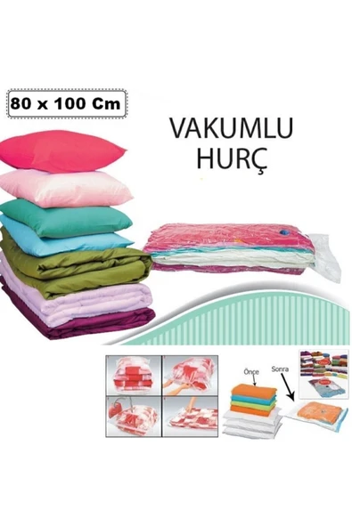 Vakum Hurcu 2 Adet Büyük Boy 80 Cm X 100 Cm Vakumlu Poşet Vakumlu Hurç Vakumlu Torba Yorgan Yastık Saklama Hurcu