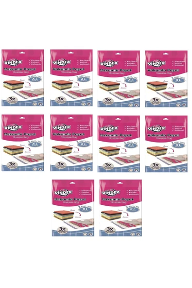 Vindex Vakumlu Giyisi Yastık Yorgan Saklama Torbası Poşeti Hurç - X Large - 55x90 Cm. -2li 10 Paket ürün görseli 1