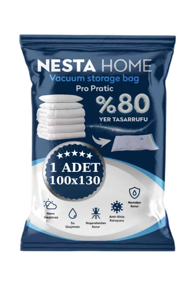 NESTA HOME PRO Pratic 1 ADET MEGA BOY 100X130 cm Vakumlu Hurç Vakumlu Poşet,torba,düzenleyici